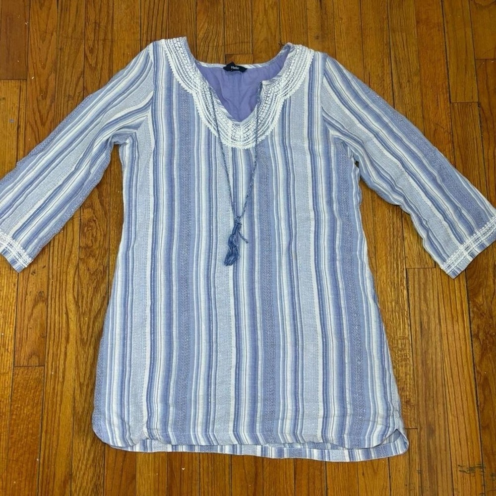 Boho chic dress with a V neck line Blue and white striped dress cover up